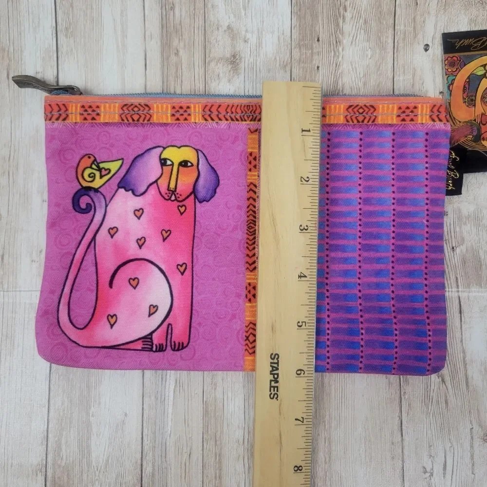 Laurel Burch Pink Purple Dog Cosmetic Makeup Bag